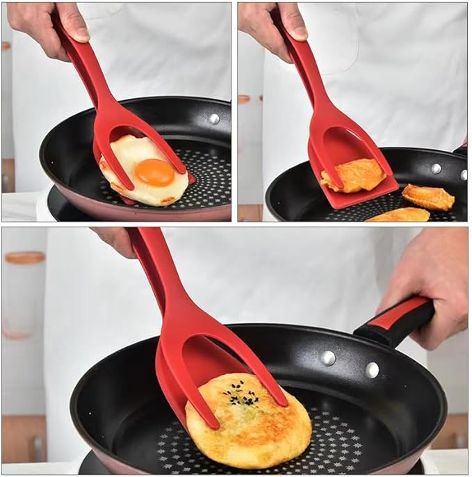 2 in 1 Grip and Flip Spatula Tong, Egg Flipper Spatula, Multi-purpose Non-Stick Kitchen Shovel for Bread Fish Pancake Toast