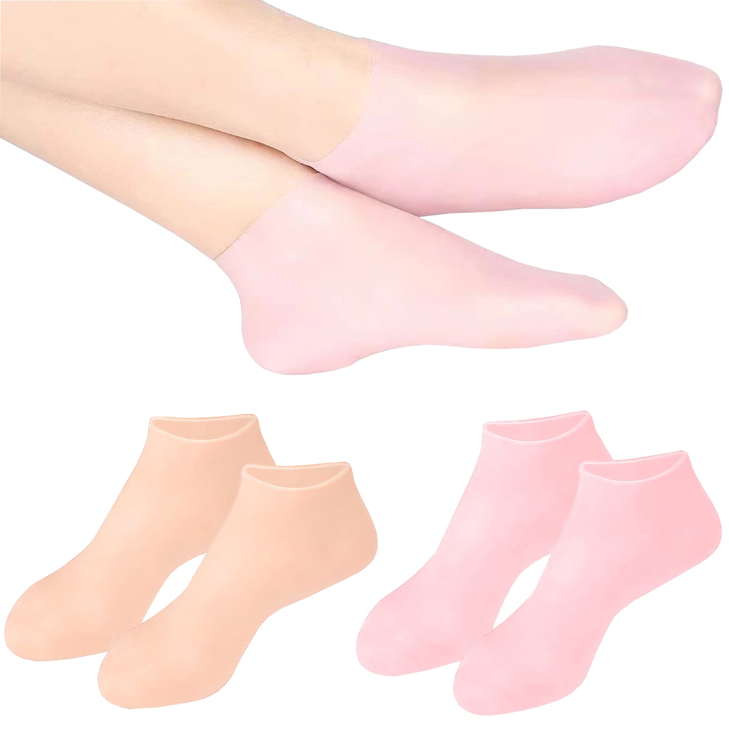 2 Pairs Silicone Socks, Moisturizing Soft Gel Socks for Repairing Dry Cracked Feet, Foot Spa Silicone Pedicure Socks, Moisturizing Foot Socks for Softening Rough Skin