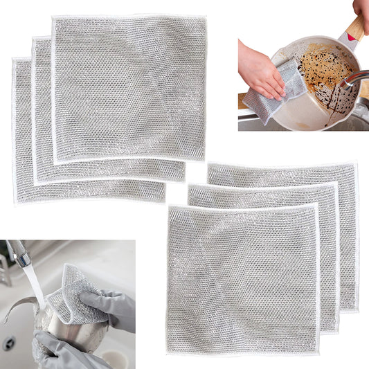 6PCS Multifunctional Non-Scratch Wire Dishcloth, Multipurpose Wire Dishwashing Rags for Wet and Dry, Easy Rinsing Wire Dish Towels for Kitchen, Reusable Cleaning Rags Scrubs & Cleans for Dishes, Pots, Sinks, Counters, Stove Tops, Cooktops, Pans
