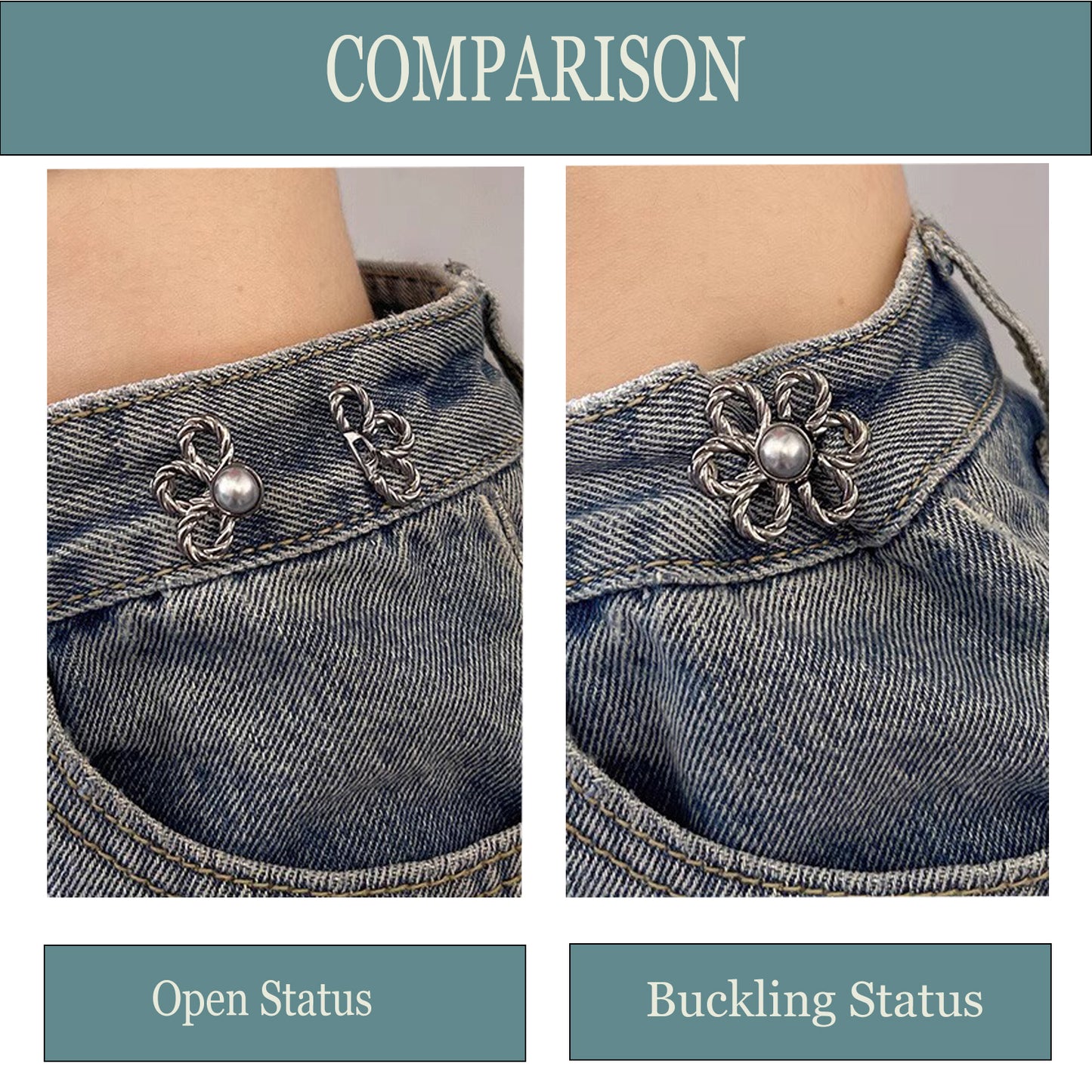 8 Sets Pant Waist Tightener, Detachable Flower Jean Buttons Pant Waist Tightener for Loose Jeans, Adjustable Waist Buckle Sets No Sew and No Tools Decorative Waist Buckles, Jean Buttons Pins for Loose Jeans, Pants, Skirts,