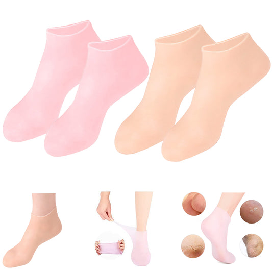 2 Pairs Silicone Socks, Moisturizing Soft Gel Socks for Repairing Dry Cracked Feet, Foot Spa Silicone Pedicure Socks, Moisturizing Foot Socks for Softening Rough Skin